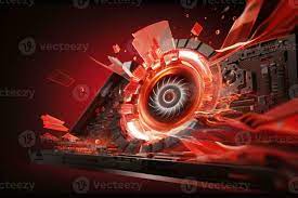 arafed image of a laptop with a red and black design. generative ai.  28458376 Stock Photo at Vecteezy