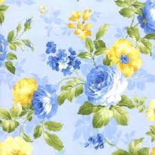 Blue Yellow Blue Roses Art Design Moda Fabric Quilts