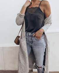 Navy Lace Cami And Grey Cardigan Girl Meets Gold Outfits With Grey Cardigan Fashion Everyday Outfits