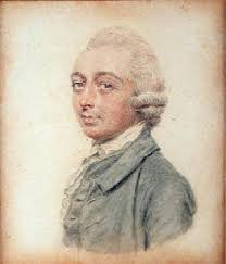 Oberon, in der linken Hand die Lanze haltend, nackt und schwebend, nach  links