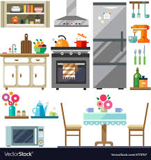 Home Furniture Kitchen Interior Design Set Of Elements Vector Flat Illustration Download A Free Previe In 2020 Home Furniture Kitchen Interior Modern Home Furniture