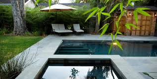 If the climate you're in will permit it, copy this tropical look with plants such as banana trees and palms. Swimming Pool Coping Landscaping Network