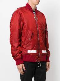 Off White C O Virgil Abloh Synthetic Zip Up Bomber Jacket In Red For Men Lyst