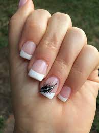 French Tips With A Feather Feather Nails French Tip Nails French Acrylic Nails