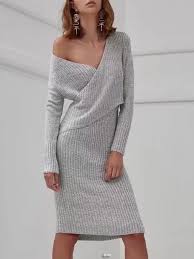 V Neck Knit Jumper Midi Dress Sweaterdress In 2020 Bodycon Sweater Dress Sweater Dress Midi Dress Casual