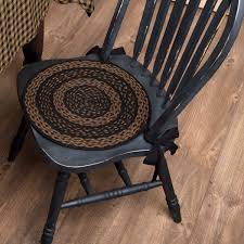 Charcoal rustic ticking stripe farmhouse style, faux tan leather cushion covers. Farmhouse Jute Chair Pad Set Of 6 30565
