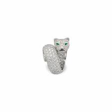 Panther ring in stainless steel with 18k vintage gold finish product code: A Diamond Emerald And White Gold Panther Ring By Cartier