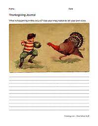 Place plates, bowls, pie pans, cookie sheets, and similar items in the play dough area for children to pretend to make a thanksgiving dinner using play dough to make their pretend foods. Thanksgiving Writing Prompts Freeology