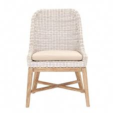 Our Set Of Two Parker Dining Chairs Features A Classic Off White Woven Wicker Back And Stone Wash Mahogan Wicker Dining Chairs Dining Chairs Side Chairs Dining