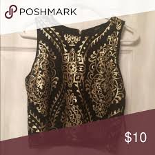 Black And Gold Crop Top Black And Gold Top Gold Designs On A Black Top Size Small Forever 21 Tops Fancy Tops Clothes Design Tops Designs