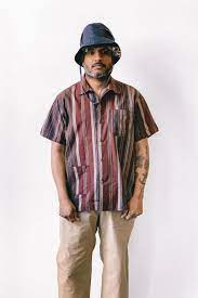 Engineered Garments Camp Shirt Brown Cotton Variegated Made In Usa Shirts Independence