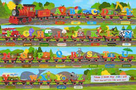 Use a poster, chalkboard, or notebook to write or display the alphabet. Amazon Com Alphabet Train Poster Xl 36x24 Great Train Theme With Large Letters And Objects Toys Games Alphabet Train Train Posters Train Theme