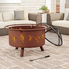 Turn the fire pit as is into a planter. Best Buy Pure Garden 32 Outdoor Deep Fire Pit Round Large Steel Bowl With Leaf Cutouts Mesh Spark Screen Log Poker Storage Cover Rugged Rust M150393