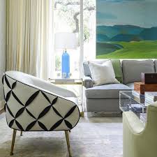 Living Room Design With Black And White Textured Accent Chair Vintage Blue Murano Glass Lamps Gra Blue Living Room Decor Dark Dining Room Black Dining Room