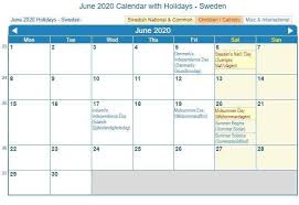 June 2020 Calendar With Holidays Sweden In 2020 Usa Calendar Federal Holiday Calendar Global Day Of Parents