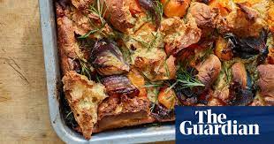 1 pack quorn sausages · 300g of mixed root vegetables, peeled & diced · 1/2 red onion, sliced · 2 tbsp of oil · 6 heaped tbsp of plain flour (150g) · 3 large eggs . Anna Jones Recipe For Vegetarian Toad In The Hole With Mustard And Ale Gravy Food The Guardian