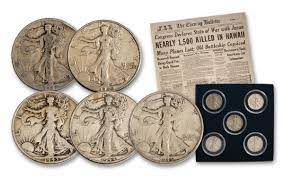 1941–1945 Silver Walking Liberty Half Dollar 5-Coin Set F–VF | GovMint.com