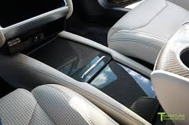 Tesla Carbon Fiber Center Console Flip Door And Sliding Tray Panel Set