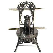 Meriden Silver Plate Co Inkwell Featuring Boston Terrier With Glass Eyes Inkwell Modern Desk Accessories Meriden