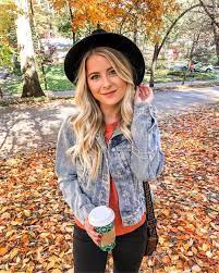 Simple Fall Outfit With Denim Jacket And Brim Hat Fallstyle Falloutfit Fallleaves Heatherpoppie Host Vinter Host