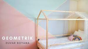 Çocuk odası duvar boyama ve stencil uygulama nasıl yapılır. Kizimin Odasinin Duvarini Boyadim Geometric Wall Paint Youtube