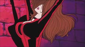 mine fujiko, lupin iii, animated, highres, video, 1boy, 1girl, arms up, ass,  bdsm, bondage, bound, breasts, brown hair, butt crack, cleavage, curvy,  dimples of venus, humiliation, latex suit, long hair, nipples, no
