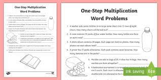 One Step Multiplication Word Problems Worksheets