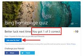 Points can be redeemed for sweepstake entries, gift cards, and more. Bing Homepage Quiz 2021 Play Win Rewards Now