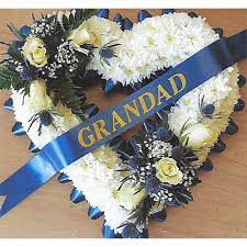 Grandad ribbon for funeral flowers. Traditional Open Heart