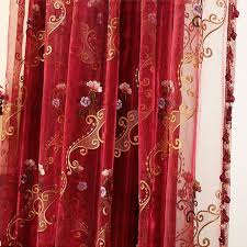 European Romantic Half Blackout Luxury Flocking Red Sheer Curtains Red Sheer Curtains Sheer Curtains Curtains