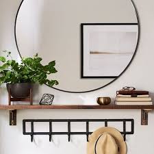Instead Of A Console Table In Entryway Try A Simple Shelf And Iron Hook Rack Freed Up Floor Space Hall Decor Living Room Decor Inspiration Home Decor Hooks