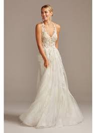 Floral Applique Open Back Tulle Wedding Dress David S Bridal In 2020 Applique Wedding Dress Davids Bridal Wedding Dresses Tulle Wedding Dress