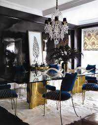 Black And White Dining Room Ideas Elegant Dining Room Blue Black White And Brass Love The Shades On The Crystal Chandelier Dining Room Light Fixtures Modern Dining Room Interior