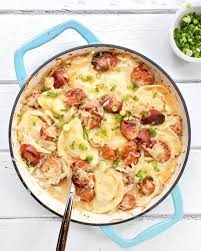 Kielbasa Pierogies And Sauerkraut Bake Blue Jean Chef Meredith Laurence Recipe Kielbasa Recipes Kielbasa Food