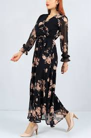 79 95 Tl Cicek Desenli Siyah Sifon Elbise 23493b Modamizbir Sifon Elbise Elbise Moda Kiyafetler