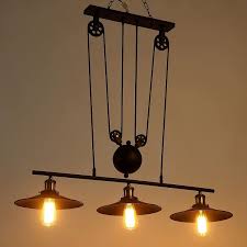 Mozeny 3 Lights Retro Iron Pulley Pendant Light Industrial Vintage Rise Fall Retractable Vintage Pendant Lamp Kitchen Ceiling Lamps Vintage Industrial Lighting
