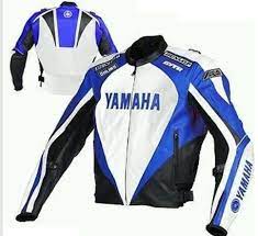 Three Tone Blue White Black Yamaha Dunlop Motorcycle Extreme Racing Leadstyle Leather Jacket Motorbike Jackets White Motorcycle Motorbike Leathers