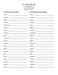 French can be a tricky language, but you can pick up a few tips and tricks with this handy worksheet that breaks down masculine and feminine words. Countries And Nationalities In French Worksheets Teaching Resources Tpt