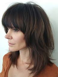 Medium Shag With Full Straight Bangs Medium Shag Haircuts Thick Hair Styles Shag Haircut