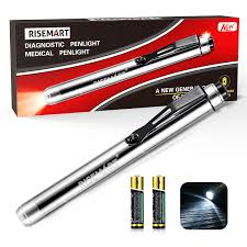 Amazon Com Risemart Medical Pen Light For Nurses Led Penlight With Pupil Gauge For Doctors Students Nursing White Light And Replacement Yellow Light Bulbs With Batteries Silver Industrial Scientific