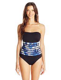 Calvin Klein Women S Poppy Clean Bandeau Maillot Swimsuit With Binding Overlay Review More Women S One Piece Swimsuits One Piece Bandeau One Piece Swimsuit
