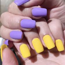 Floral purple nail designs purple nails with stamping technique searching for something cute and fun for your mani? 24pcs Set Cute Sweet Yellow Purple Jumping Square Head Solid Color Fake Nails Full Cover Finished Fingernails Nail Art With Glue Buy At The Price Of 1 72 In Aliexpress Com Imall Com