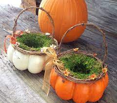 White Pumpkin Flower Girl Basket Small Fall Wedding Basket Etsy Pumpkin Flower Fall Flower Girl Flower Girl Basket