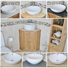 Sink can either be mounted to the wall or a place above a counter. Solid Oak Bathroom Corner Vanity Unit Sink Basin Cabinet Stone Worktop Inc Ebay