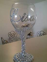 Personalized Rhinestone Wine Glass Http Www Giftideascorner Com Birthday Gifts Ideas Diy Wine Glasses Decorated Wine Glasses Diy Wine Glass