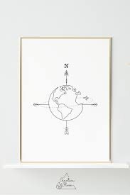 Our planet earth produces a magnetic field and has a north and south magnetic pole. Compass Wall Art World Map Line Drawing Wanderlust Decor Compass Art Compass Drawing Compass Wall Art