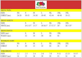 fruit of the loom size chart active workwear