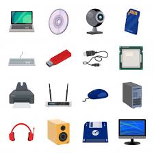 Cartoon vector illustration, isolated on dark blue background. Computer Cartoon Icon Set Computer Hardware Computers Tablets And Accessories Icon Set Cartoon Icons