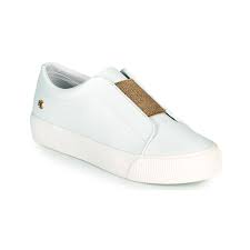 Lauren Ralph Lauren Isla Act White Gold Free Delivery Spartoo Uk Shoes Low Top Trainers Women 73 99