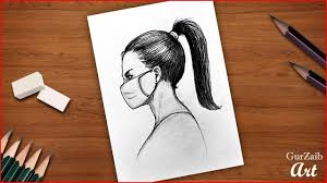 How To Draw A Girl Wearing Face Mask Easy Drawing With Pencil Step By Step Tutorial Youtube Easy Drawings Mask Drawing Drawings